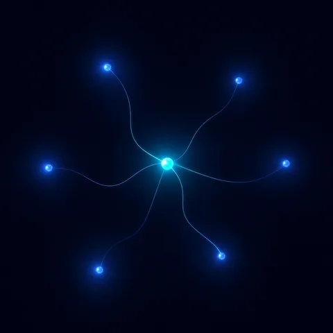 Konstellation aus glühenden Knoten, durch dünne Kurven verbunden